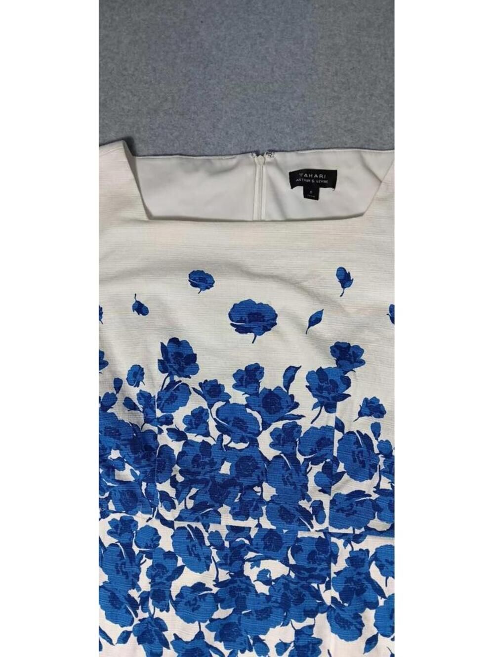 Tahari Arthur S Levine Body Con Dress Womens Size 6 White And Blue Flowers... - Picture 9 of 14